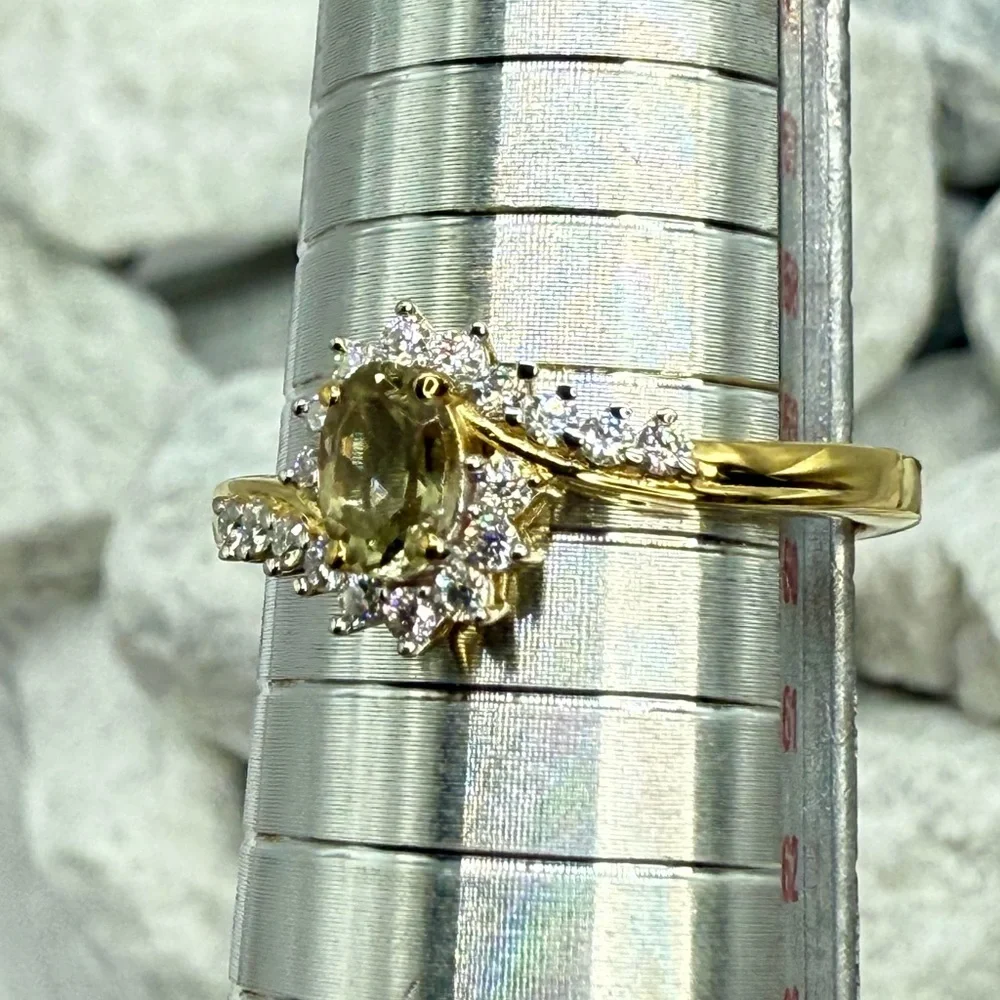 NWT AAA Turkizite & Moissanite 0.90ct Bypass Ring 18K Vermeil YG over 925 Size 9